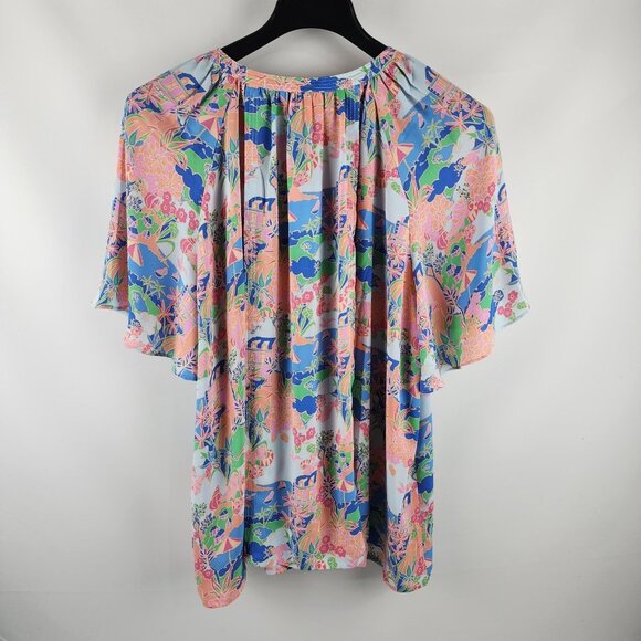 Rose + Olive Blouse Womens 2X Plus Multi Novelty Print Shirt NWT - Picture 2 of 8